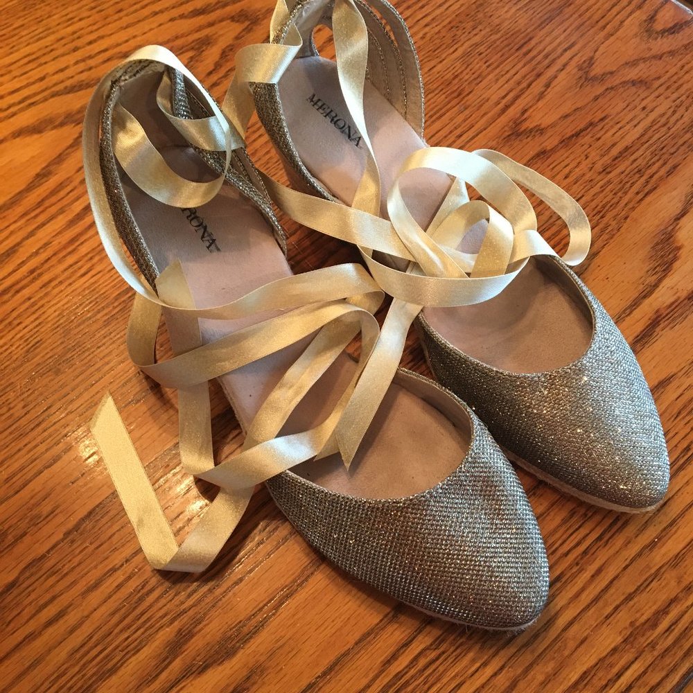 Merona Gold Strappy Lace-Up Espadrille Wedge